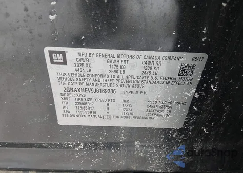 2018 Chevrolet Equinox Ls z USA, uszkodzony, nr VIN 2GNAXHEV9J6169386